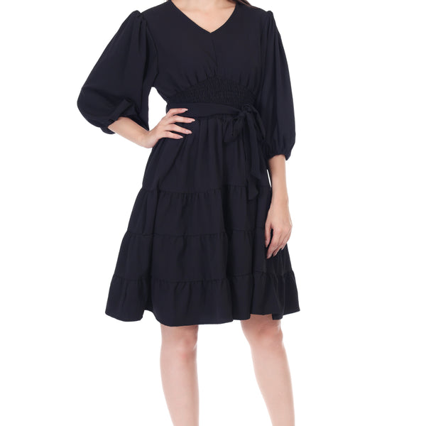 Jaitra Apparels Black Rayon Crepe Midi Dress
