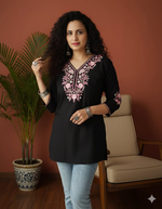 Thumbnail for Jaitra Apparels Women Printed Pure Cotton Straight Kurta (Black)