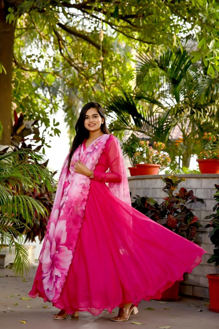 Aastha Fashion Women's Rani Pink Tebby Silk Anarkali Dress with Dupatta - Distacart