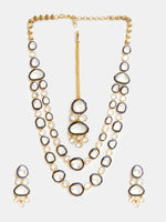 Thumbnail for Ruby Raang 22k Gold Polished Blue Meenakari Kundan Layered Necklace With Earrings & Maang Tikka