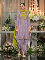 Thumbnail for Anaita Lavender Embroidered Silk Stitched Dhoti Suit - Distacart