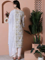 Thumbnail for Jyoti Fashion Women's Off White Cotton Floral Digital Printed Kurta with Trouser & Dupatta - Distacart