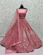 Thumbnail for Jyoti Fashion Women's Pink Bridal Net Fancy Dori, Multi Thread, Hand Mirror and Diamond Work Wedding Lehenga Choli - Distacart