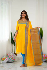 Thumbnail for Divine Drape Women's Cotton Printed Straight Kurta With Dupatta - Yellow