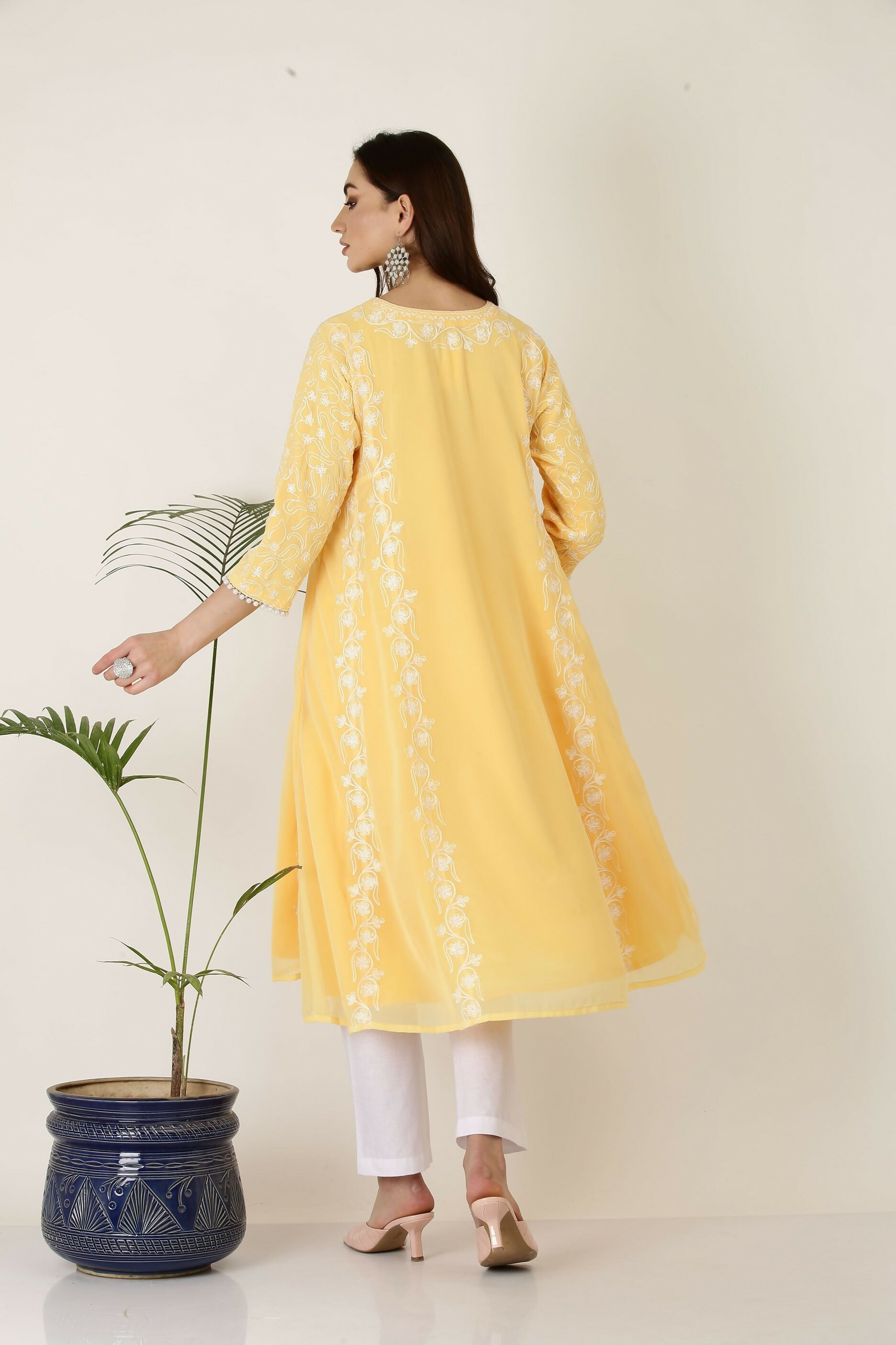 Joban Fashion Yellow&White Georgette Kurta Set