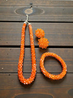 Thumbnail for Inhanns Complete Look Crystal Statement 3-Piece Set (Adjustable Necklace + Earrings + Adjustable Bangle ) - Orange - Distacart