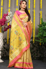 Thumbnail for Jyoti Fashion Women's Cream Banarasi Silk Zari Woven Saree with Blouse - Distacart