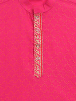 Thumbnail for Ahalyaa Pink Crepe Orange Khari Print Kids Kurta Churidar Set For Boys - Distacart