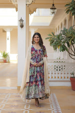 Thumbnail for Jyoti Fashion Women's Wine Russian Silk Sequins Zari Embroideredy Anarkali Dress with Dupatta - Distacart