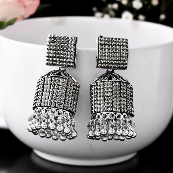 VOJ Black-Toned AD Studded Square Dome Shaped Jhumka Earrings - Distacart