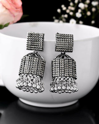 VOJ Black-Toned AD Studded Square Dome Shaped Jhumka Earrings - Distacart