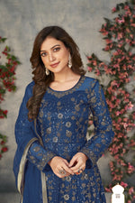 Thumbnail for Anaita Blue Embroidered Net Stitched Anarkali suit - Distacart