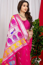 Thumbnail for Jyoti Fashion Women's Pink Paithani Silk Zari Woven Saree with Blouse - Distacart