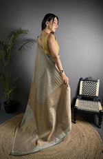 Thumbnail for Joban Fashion Grey Banarasi Soft Lichi Silk Checks & Woven Saree