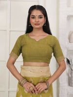 Thumbnail for Astita Linen Cotton Mhendi Green Saree