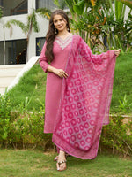 Thumbnail for The52 Gajri Women's Beautiful Embroidered Rayon Fabric with Straight Kurta, Pant and Dupatta Set - Distacart