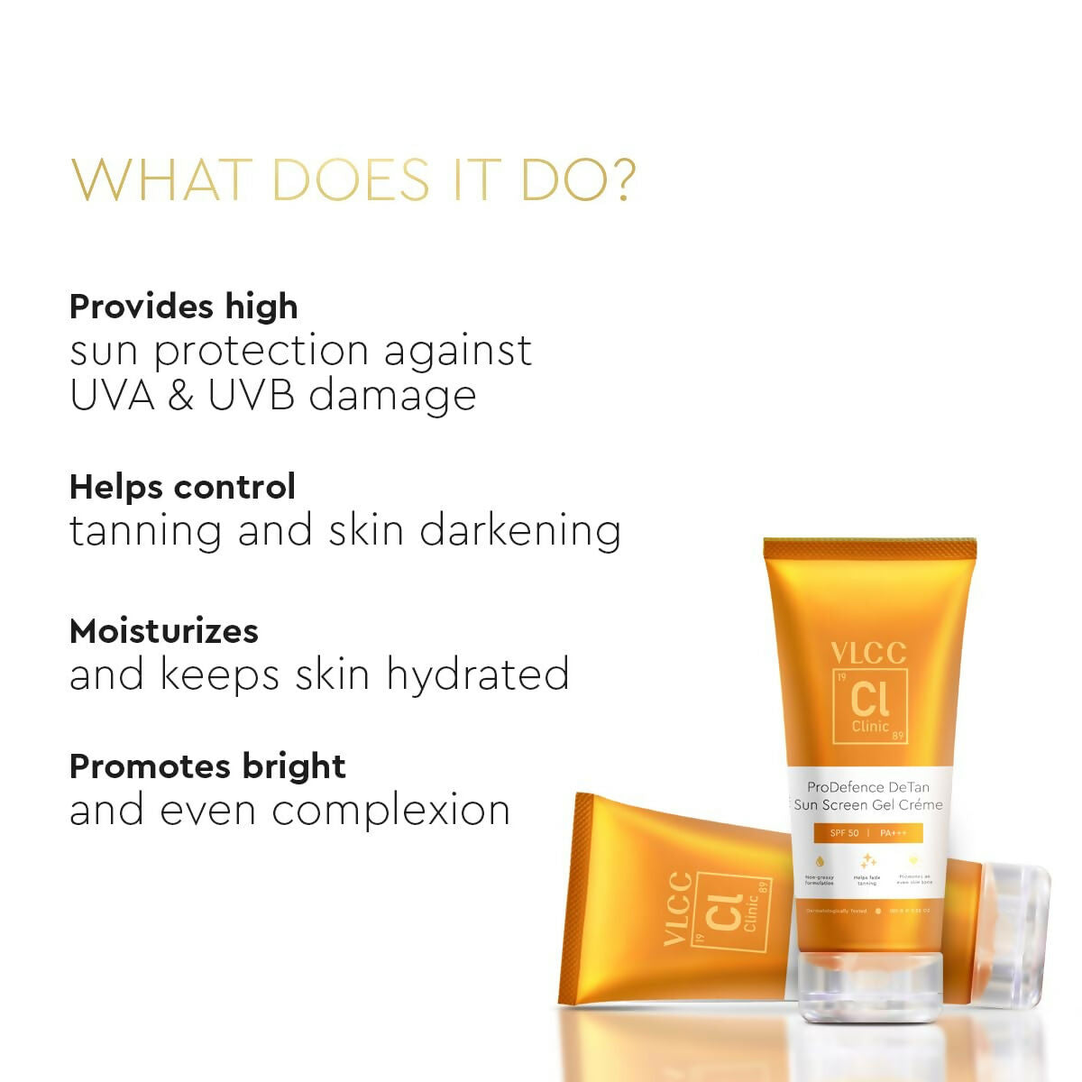 VLCC Clinic ProDefence De Tan SPF 50 PA+++ Sun Screen Gel Crème - Distacart