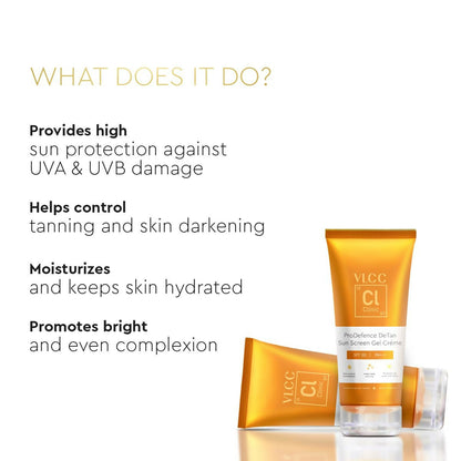 VLCC Clinic ProDefence De Tan SPF 50 PA+++ Sun Screen Gel Crème - Distacart