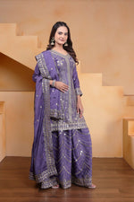 Thumbnail for Teeya Creation Lavender Color Chinon Silk Wedding Wear Trending Palazzo Set - Distacart
