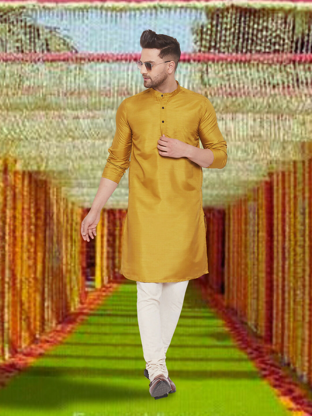 Even Apparels Men's Art Silk Beige Kurta - Distacart