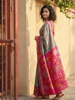 Thumbnail for Shree Shyam Fashion Grey Pochampally Silk Saree - Distacart