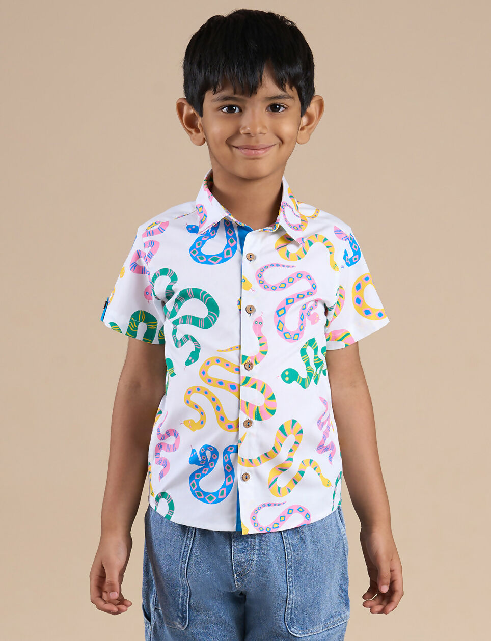 Snakes and Ladders Boys Multi Color Snake Print Shirt from Siblings Collection - Distacart
