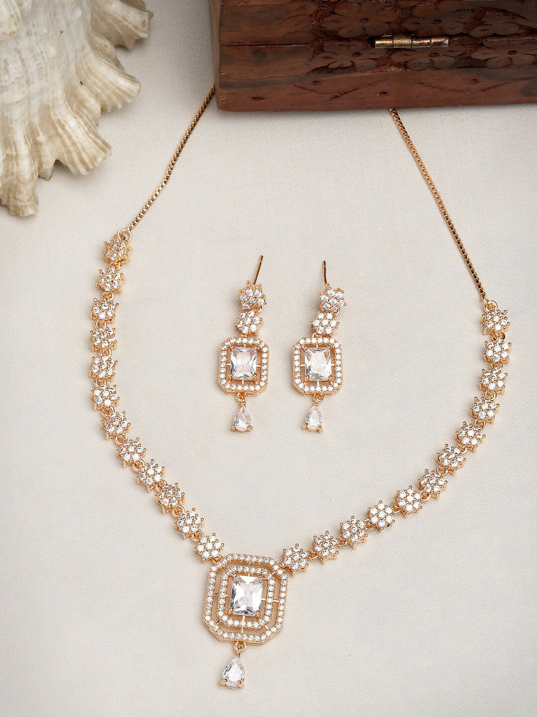 NVR Women's Gold-Plated American Diamond Studded Handcrafted Jewellery Set - Distacart