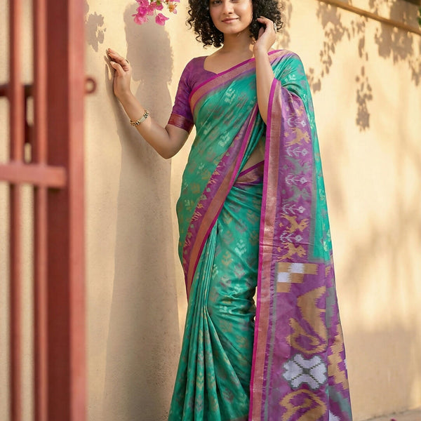 Shree Shyam Fashion Rama Green Pochampally Silk Saree - Distacart