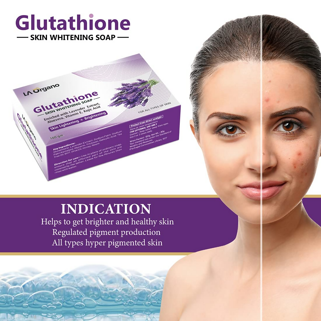 LA Organo Glutathione Lavender Skin Whitening Soap - Distacart