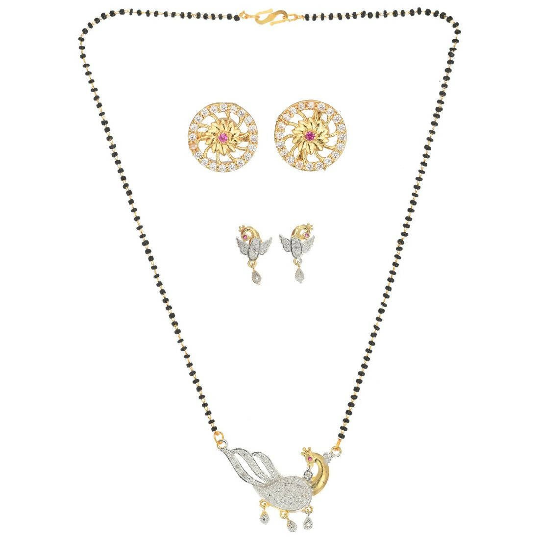AanyaCentric Gold Plated Mangalsutra with Pendant, 2 Pair Earrings - Distacart