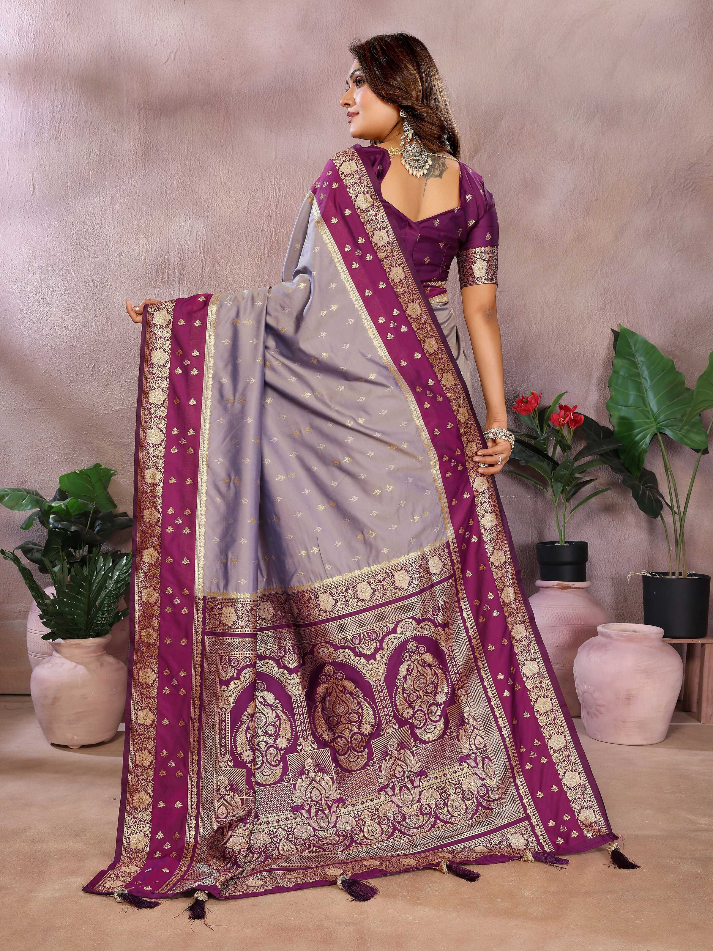 Aastha Fashion Grey Kalamkari Silk Zari Woven Saree - Distacart