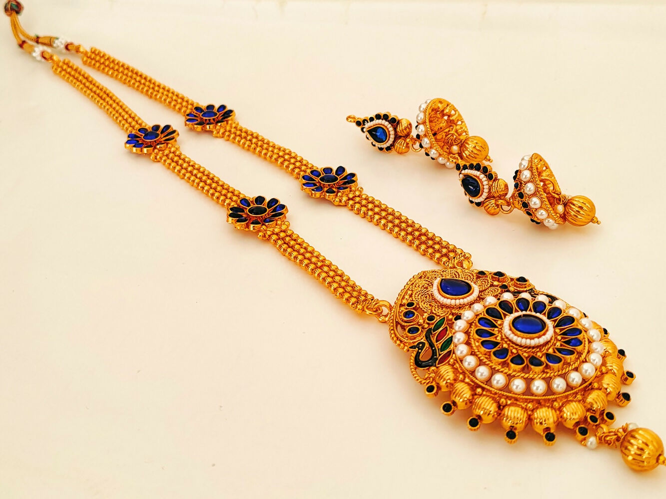 Blue Kemp Long Necklace Set For Weddings - Distacart