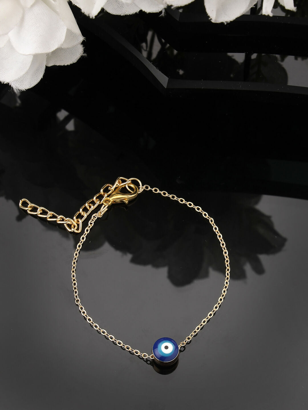 NVR Women Gold-Toned Blue Evil Eye Charm Bracelet - Distacart