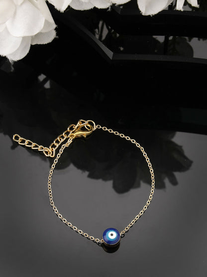 NVR Women Gold-Toned Blue Evil Eye Charm Bracelet - Distacart