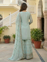Thumbnail for Joban Fashion Sky Georgette Embroidered Sharara Set - Distacart