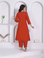 Thumbnail for Miravan Womens Rust Floral Printed Angrakha Style Kurta With Palazzo - Dista