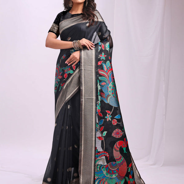 Astita Linen Cotton Black Saree
