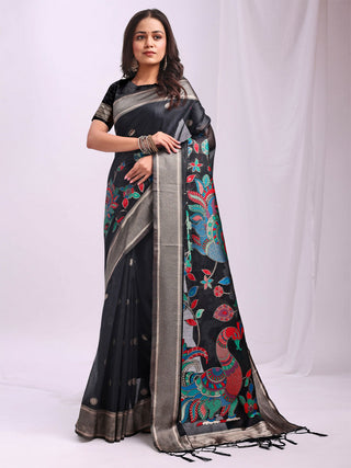 Astita Linen Cotton Black Saree
