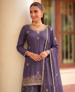 Thumbnail for KC Lilac Ethnic Wear Ready Made Chinon Suit For Women - Dista
