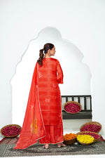 Thumbnail for BulBul Farida Red Silk Kurta Set with Dupatta