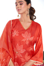 Thumbnail for BulBul Farida Red Silk Kurta Set with Dupatta