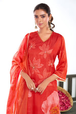 Thumbnail for BulBul Farida Red Silk Kurta Set with Dupatta