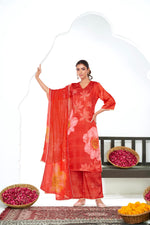 Thumbnail for BulBul Farida Red Silk Kurta Set with Dupatta