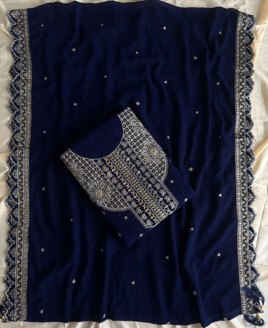 KC New Georgette Short Salwar Kameez Pakistani Style Navy Blue - Dista
