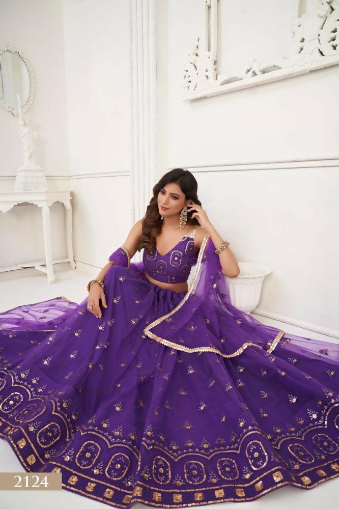 Aastha Fashion Purple Butterfly Net Tone To Tone Thread Work And Sandwich Sequence Work Embroidery Wedding Wear Lehenga Choli - Distacart