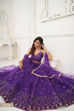 Thumbnail for Aastha Fashion Purple Butterfly Net Tone To Tone Thread Work And Sandwich Sequence Work Embroidery Wedding Wear Lehenga Choli - Distacart