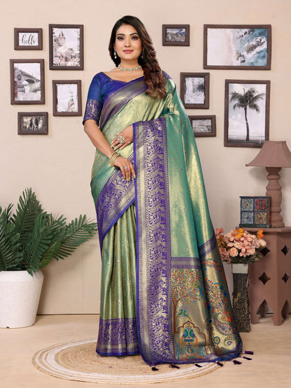 Aastha Fashion Green Tissue Silk Weaving Saree - Distacart