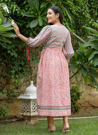 Thumbnail for Kaajh Women's Pink Hand Block Printed Dress - Distacart