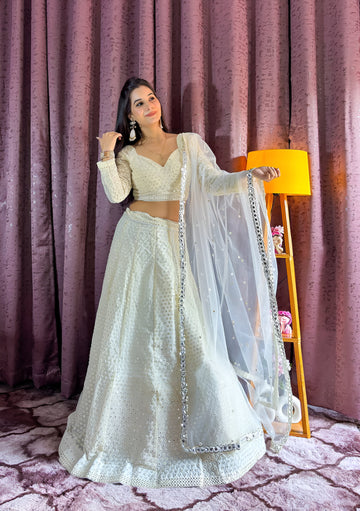 Lehenga Mart Designer Bollywood Style Wedding Wear Lehenga Choli - White - Distacart