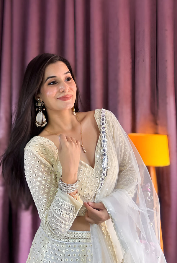 Lehenga Mart Designer Bollywood Style Wedding Wear Lehenga Choli - White